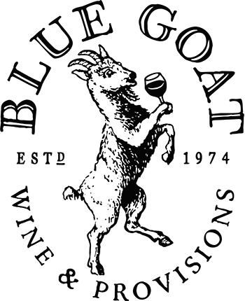 The Blue Goat wine shop logo.